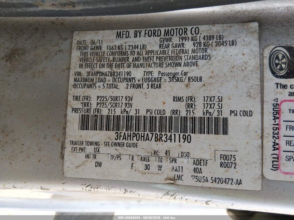3FAHP0HA7BR341190 2011 FORD FUSION photo no. 9
