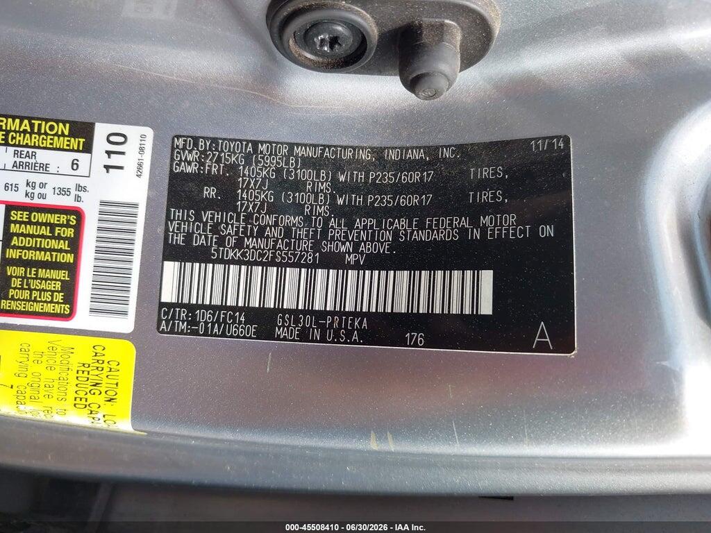 5TDKK3DC2FS557281 2015 TOYOTA SIENNA photo no. 9