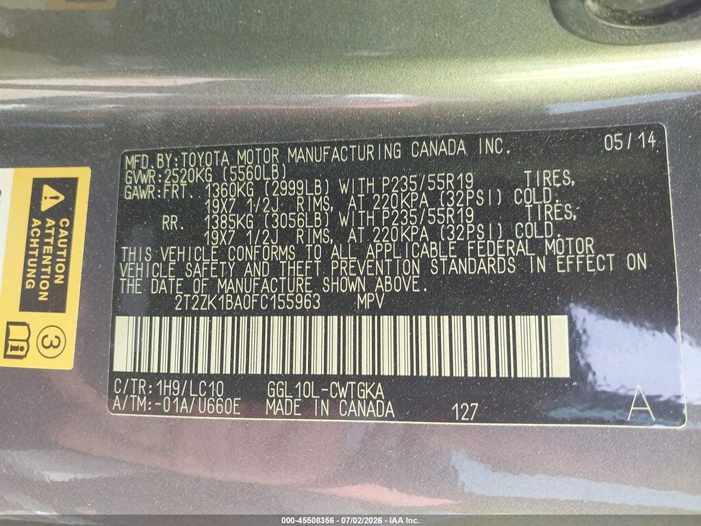 2T2ZK1BA0FC155963 2015 LEXUS RX 350 photo no. 9