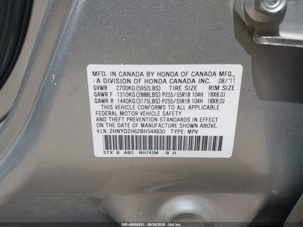 2HNYD2H62BH544830 2011 ACURA MDX photo no. 9