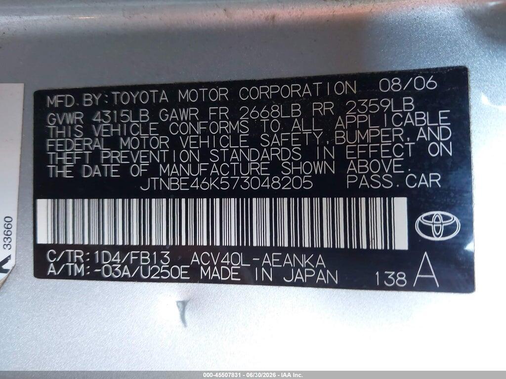 JTNBE46K573048205 2007 TOYOTA CAMRY photo no. 9