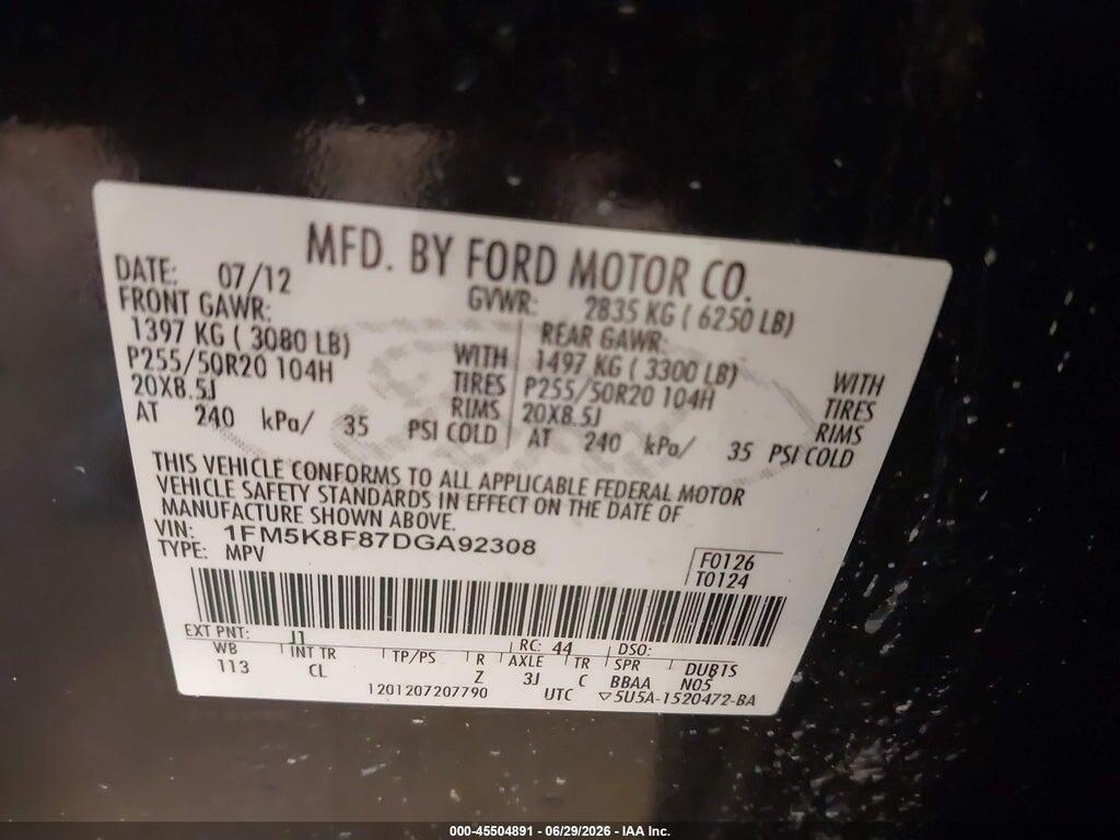 1FM5K8F87DGA92308 2013 FORD EXPLORER photo no. 9