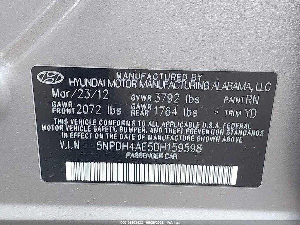 5NPDH4AE5DH159598 2013 HYUNDAI ELANTRA photo no. 9
