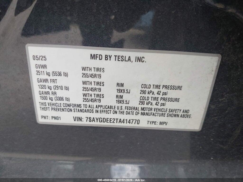 7SAYGDEE2TA414770 2026 TESLA MODEL Y photo no. 9