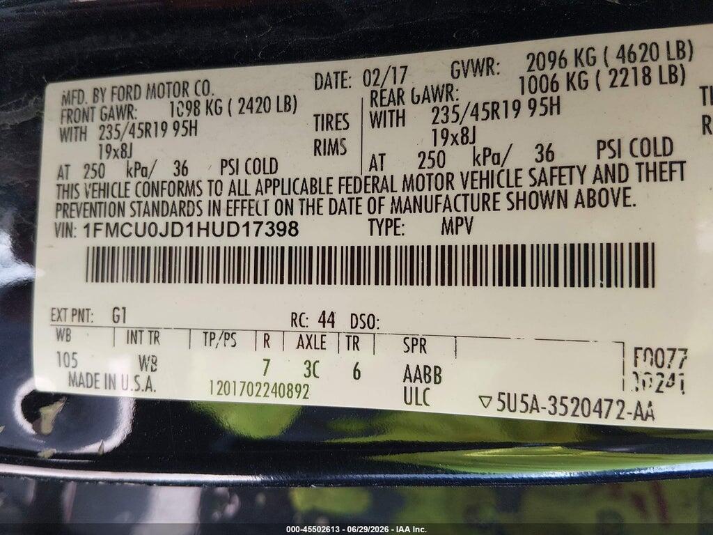 1FMCU0JD1HUD17398 2017 FORD ESCAPE photo no. 9