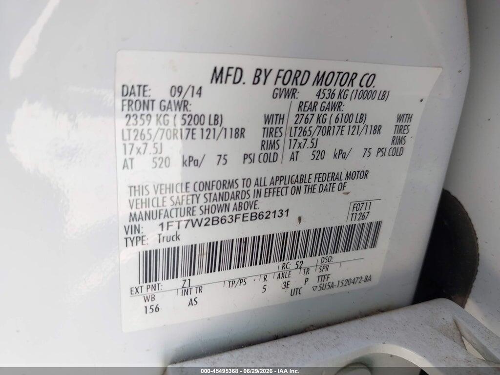 1FT7W2B63FEB62131 2015 FORD F-250 photo no. 9