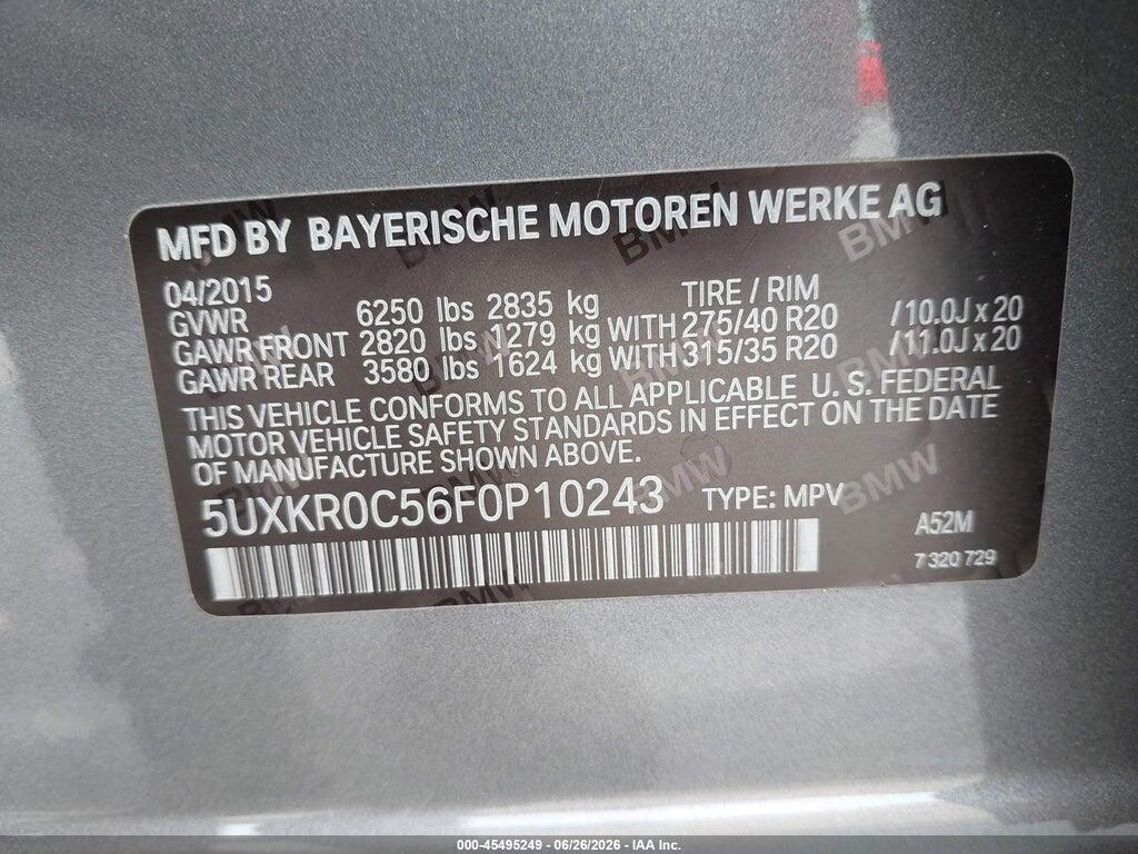 5UXKR0C56F0P10243 2015 BMW X5 photo no. 9