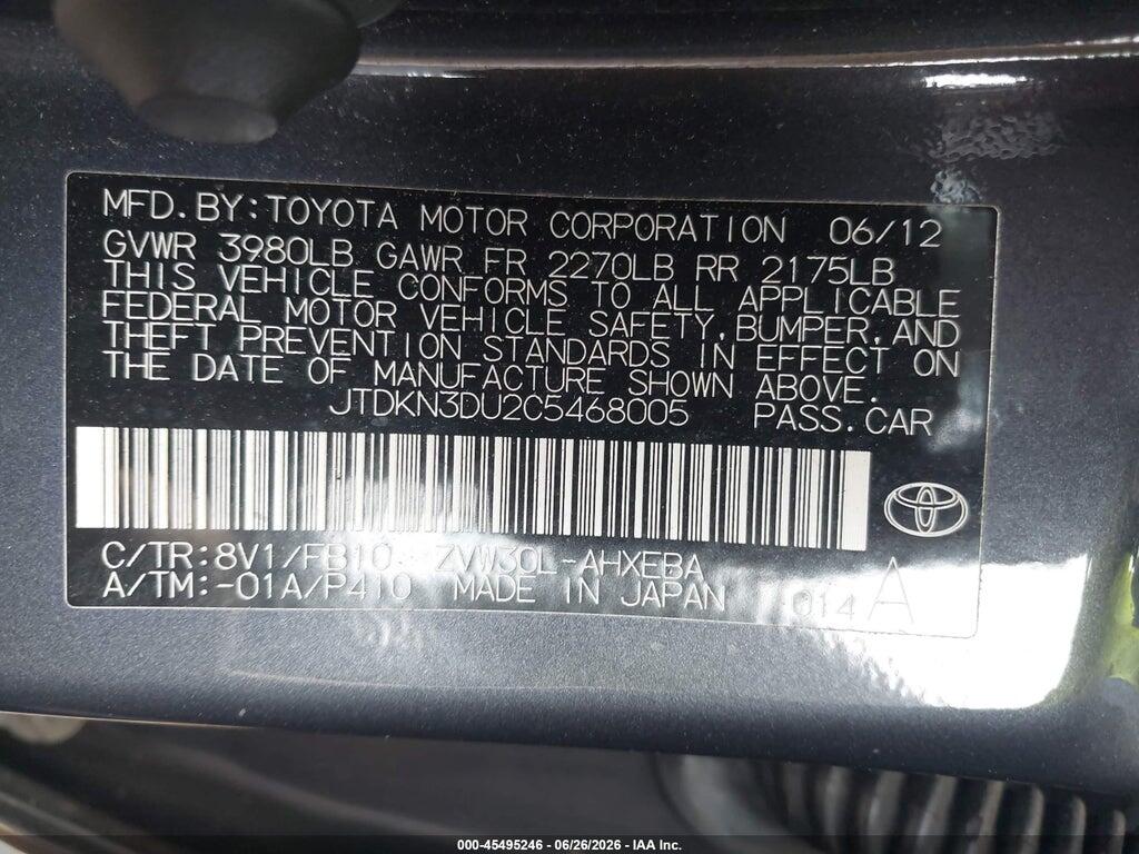 JTDKN3DU2C5468005 2012 TOYOTA PRIUS photo no. 9