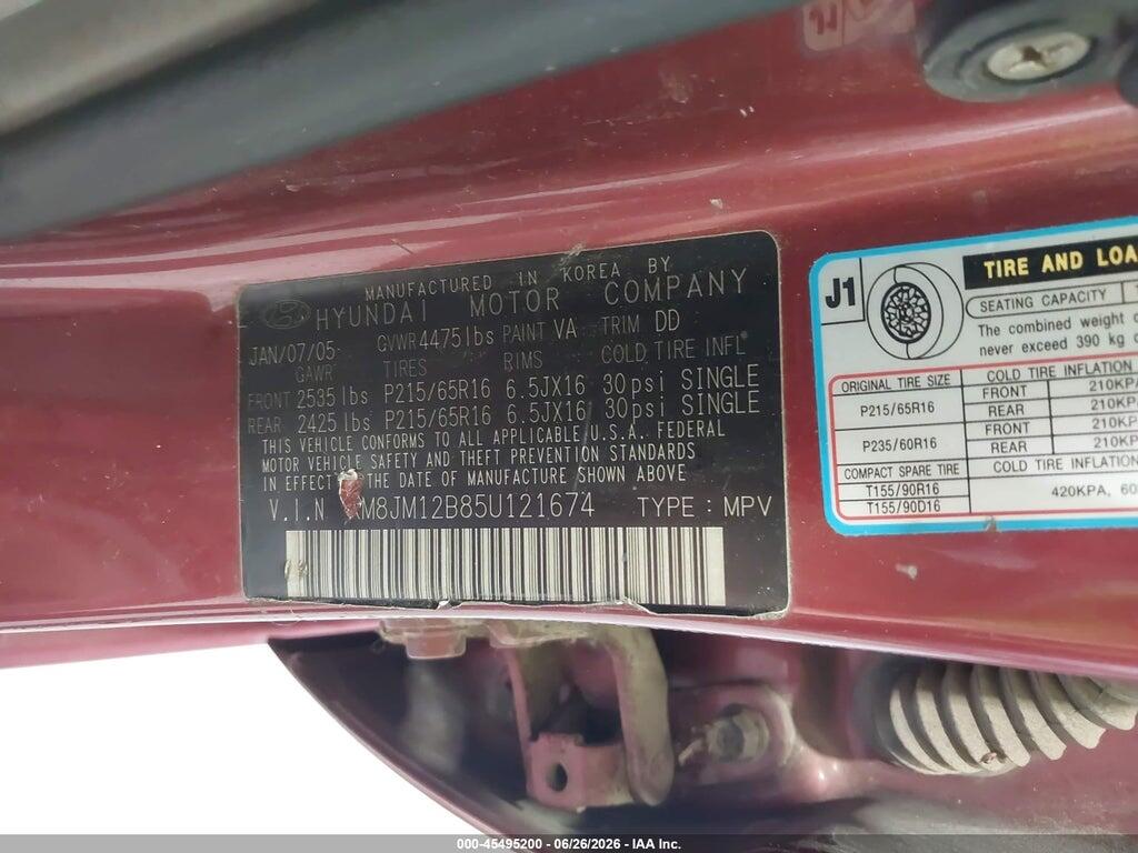 KM8JM12B85U121674 2005 HYUNDAI TUCSON photo no. 9