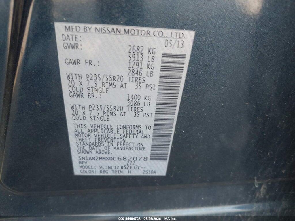 5N1AR2MMXDC682078 2013 NISSAN PATHFINDER photo no. 9