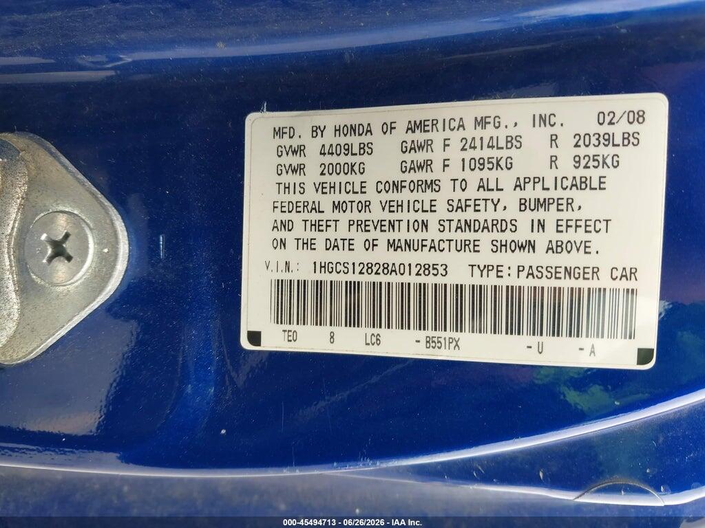 1HGCS12828A012853 2008 HONDA ACCORD photo no. 9