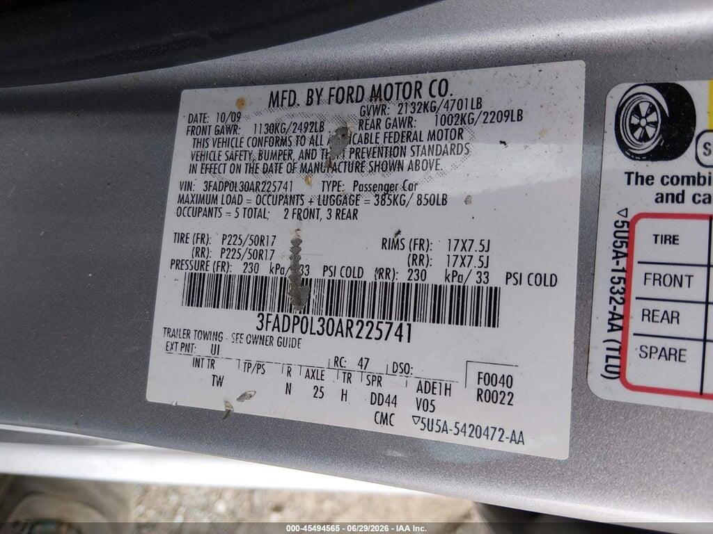 3FADP0L30AR225741 2010 FORD FUSION HYBRID photo no. 9