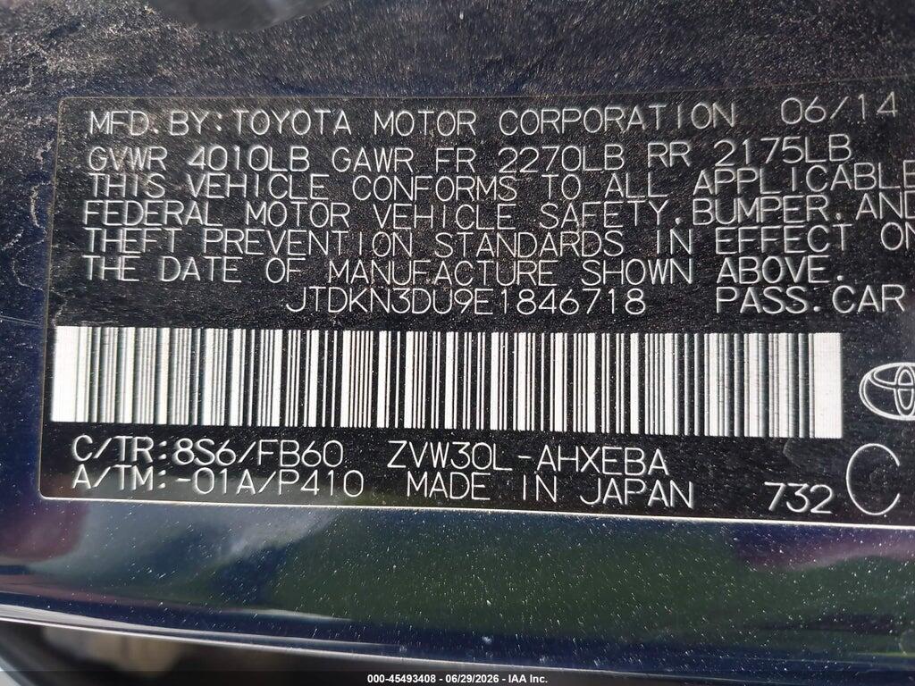 JTDKN3DU9E1846718 2014 TOYOTA PRIUS photo no. 9