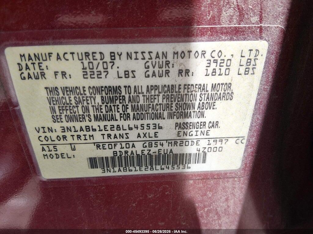 3N1AB61E28L645536 2008 NISSAN SENTRA photo no. 9