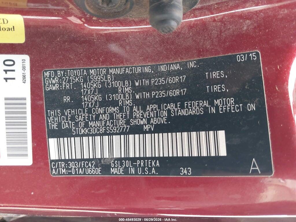 5TDKK3DC8FS592777 2015 TOYOTA SIENNA photo no. 9