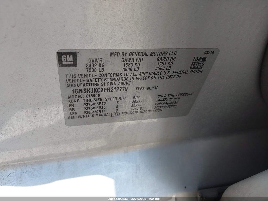 1GNSKJKC2FR212779 2015 CHEVROLET SUBURBAN photo no. 9