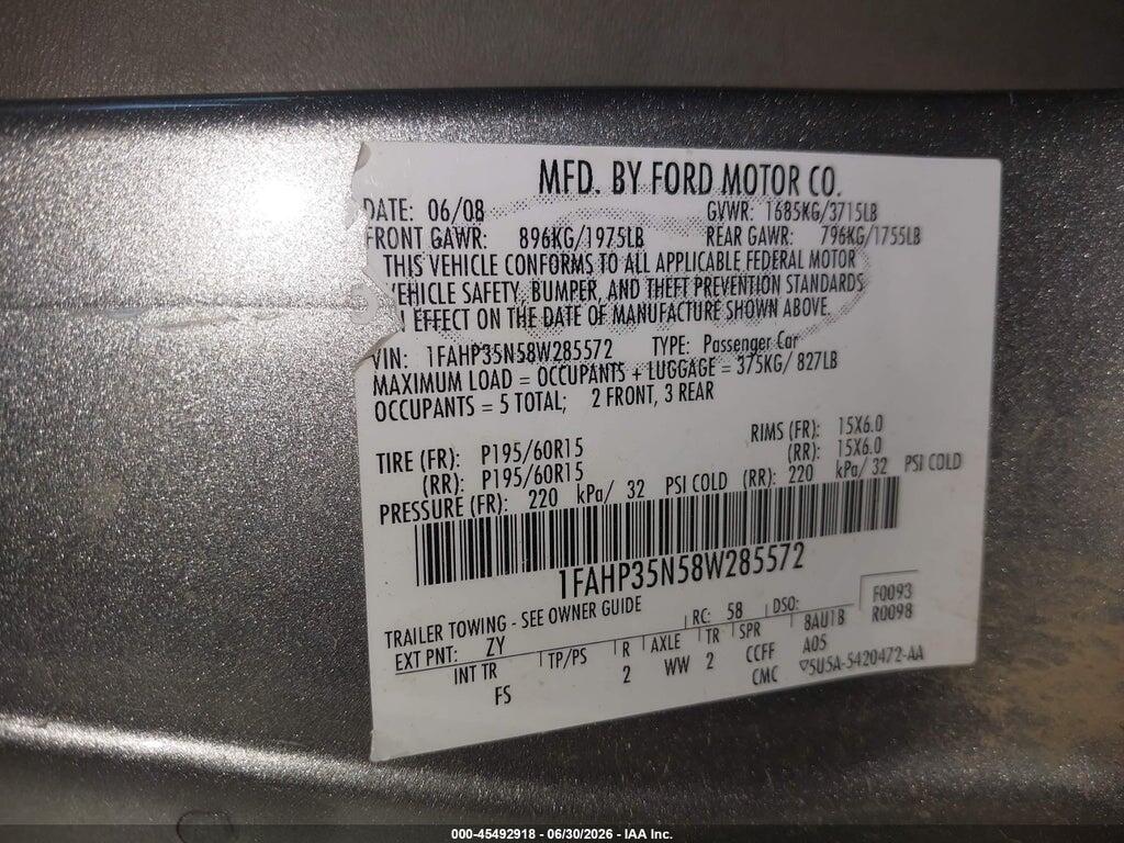 1FAHP35N58W285572 2008 FORD FOCUS photo no. 9