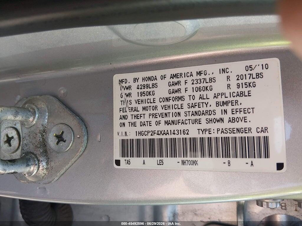 1HGCP2F4XAA143162 2010 HONDA ACCORD photo no. 9