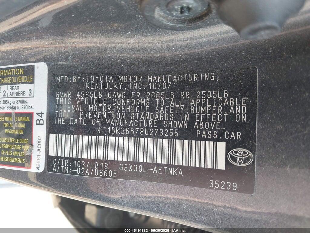 4T1BK36B78U273255 2008 TOYOTA AVALON photo no. 9