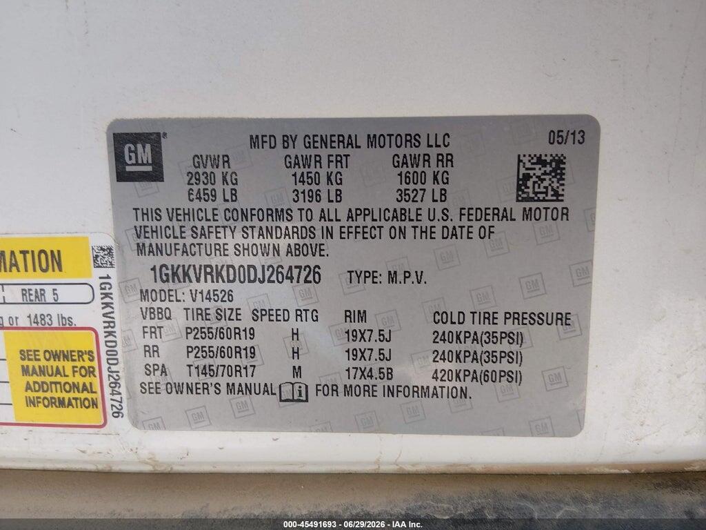 1GKKVRKD0DJ264726 2013 GMC ACADIA photo no. 9