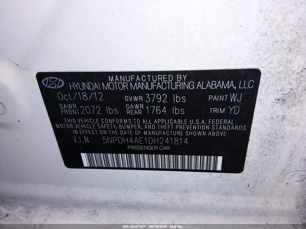 5NPDH4AE1DH241814 2013 HYUNDAI ELANTRA photo no. 9