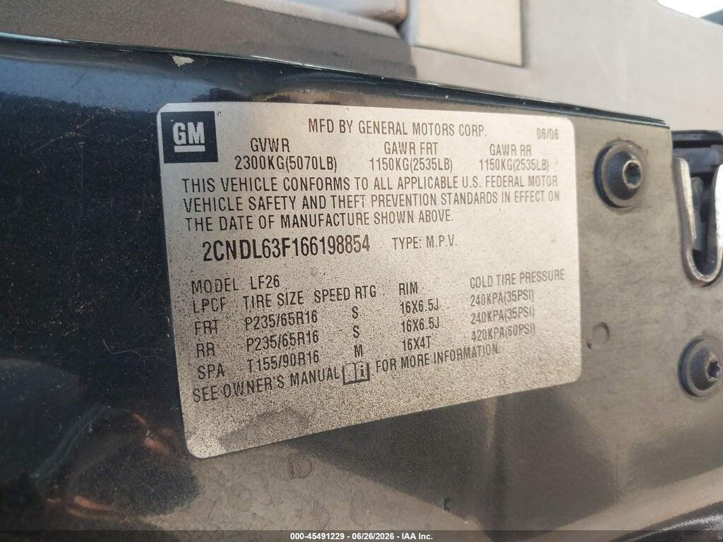 2CNDL63F166198854 2006 CHEVROLET EQUINOX photo no. 9