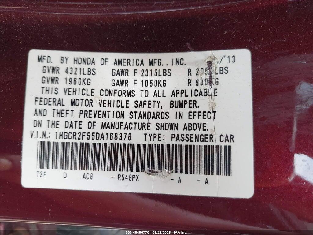 1HGCR2F55DA168378 2013 HONDA ACCORD photo no. 9