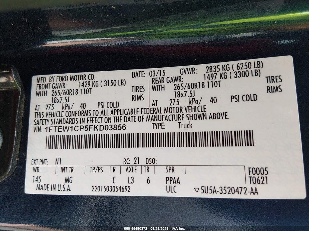 1FTEW1CP5FKD03856 2015 FORD F-150 photo no. 9