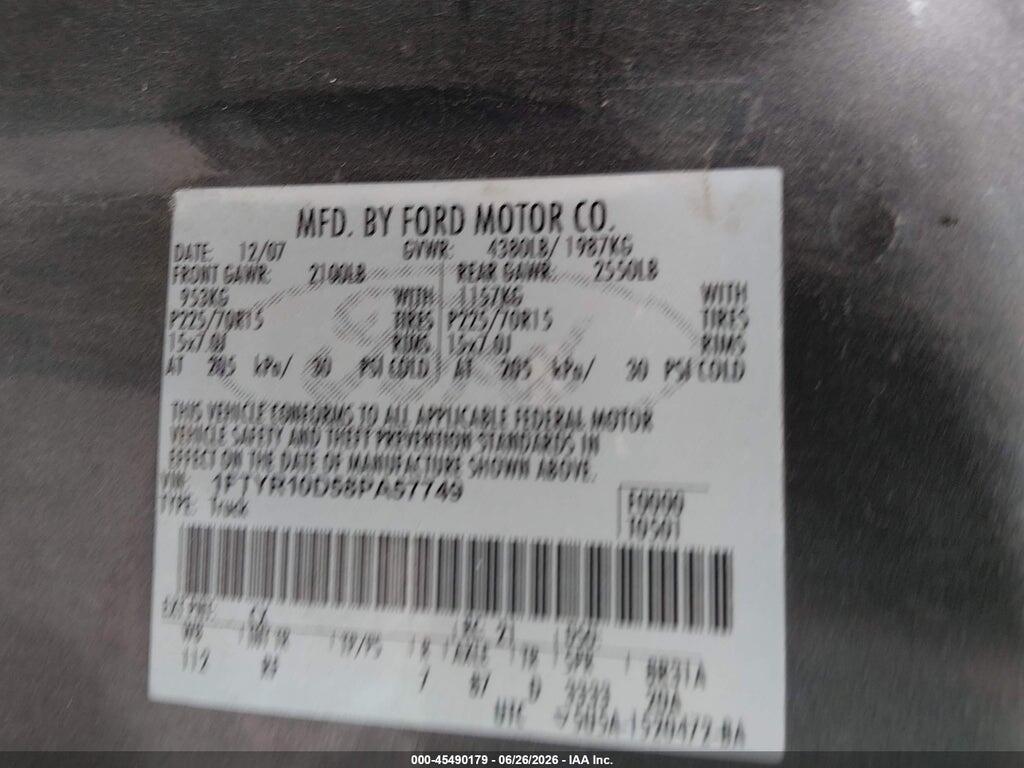 1FTYR10D58PA57749 2008 FORD RANGER photo no. 9