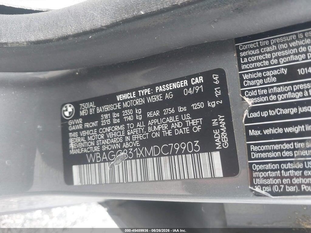 WBAGC831XMDC79903 1991 BMW 750 photo no. 9