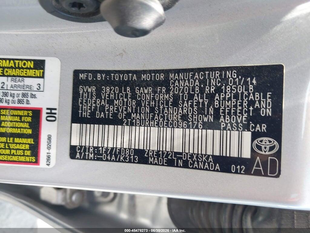 2T1BURHE0EC096176 2014 TOYOTA COROLLA photo no. 9