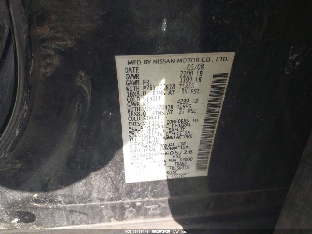5N1BA08D09N605726 2009 NISSAN ARMADA photo no. 9