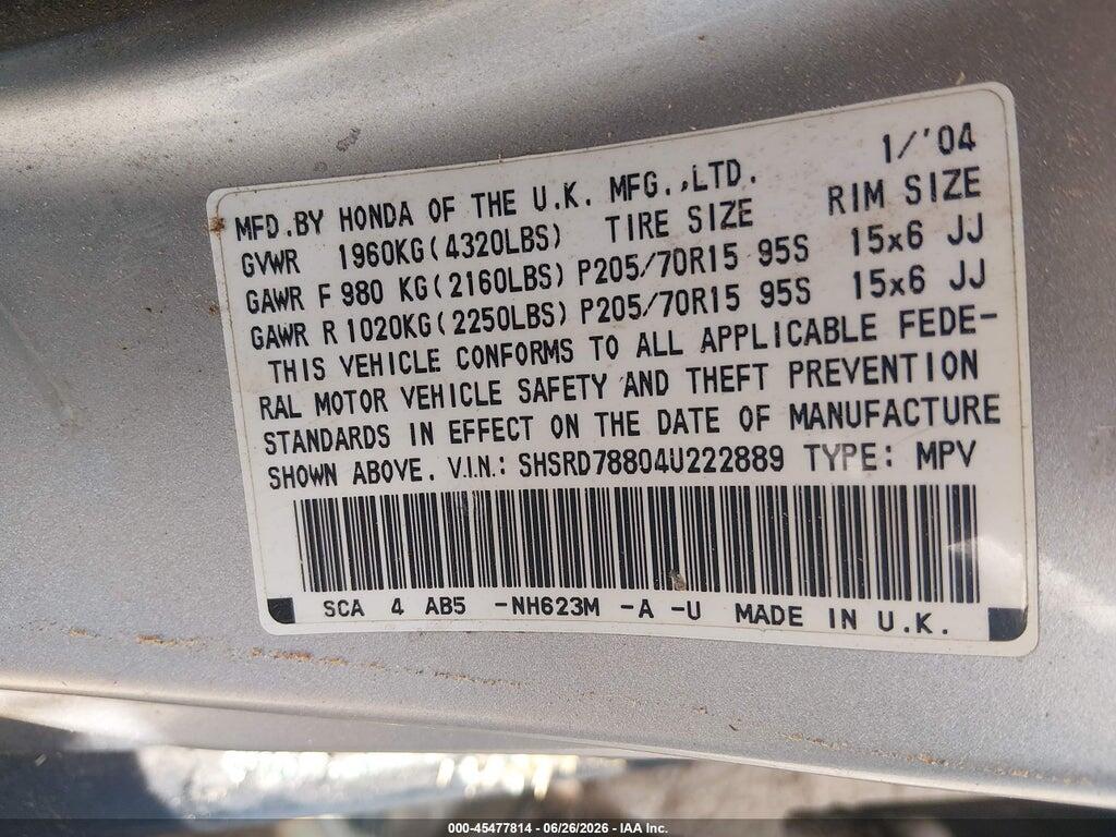 SHSRD78804U222889 2004 HONDA CR-V photo no. 9