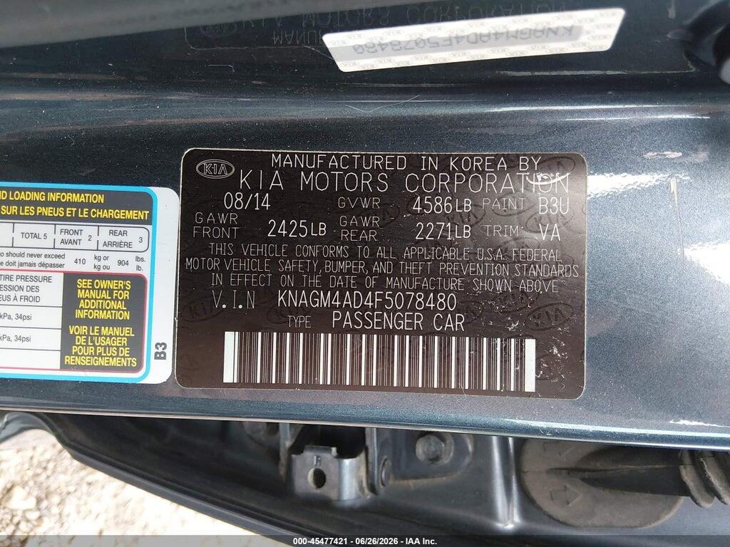 KNAGM4AD4F5078480 2015 KIA OPTIMA HYBRID photo no. 9
