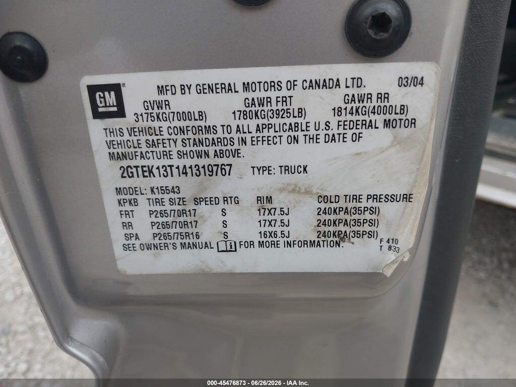 2GTEK13T141319767 2004 GMC SIERRA 1500 photo no. 9