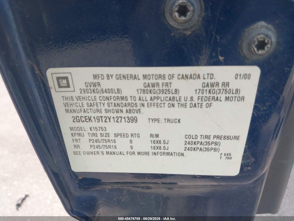 2GCEK19T2Y1271399 2000 CHEVROLET SILVERADO 1500 photo no. 9