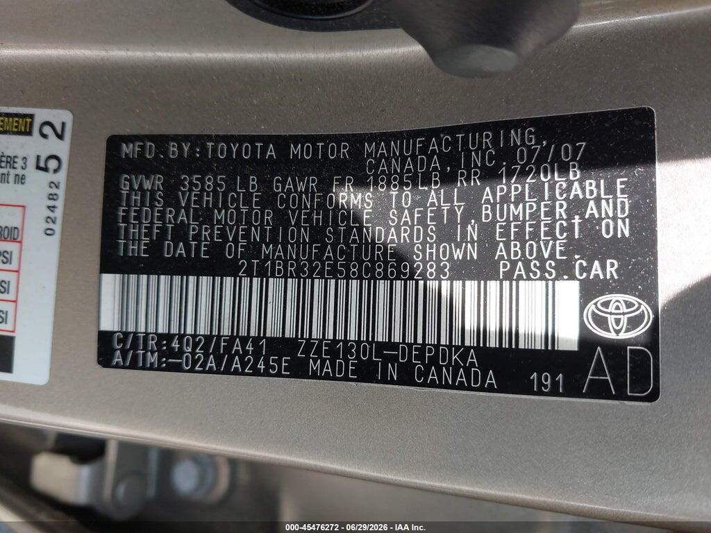 2T1BR32E58C869283 2008 TOYOTA COROLLA photo no. 9