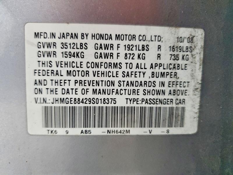 JHMGE88429S018375 2009 HONDA FIT photo no. 12