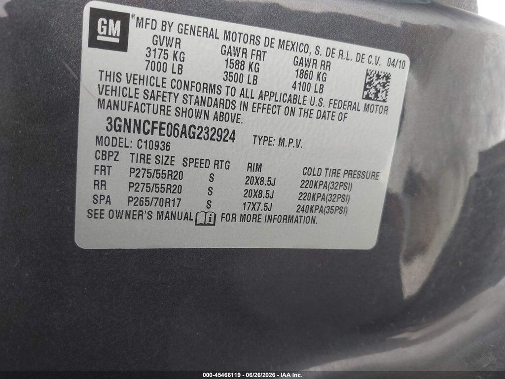 3GNNCFE06AG232924 2010 CHEVROLET AVALANCHE 1500 photo no. 9