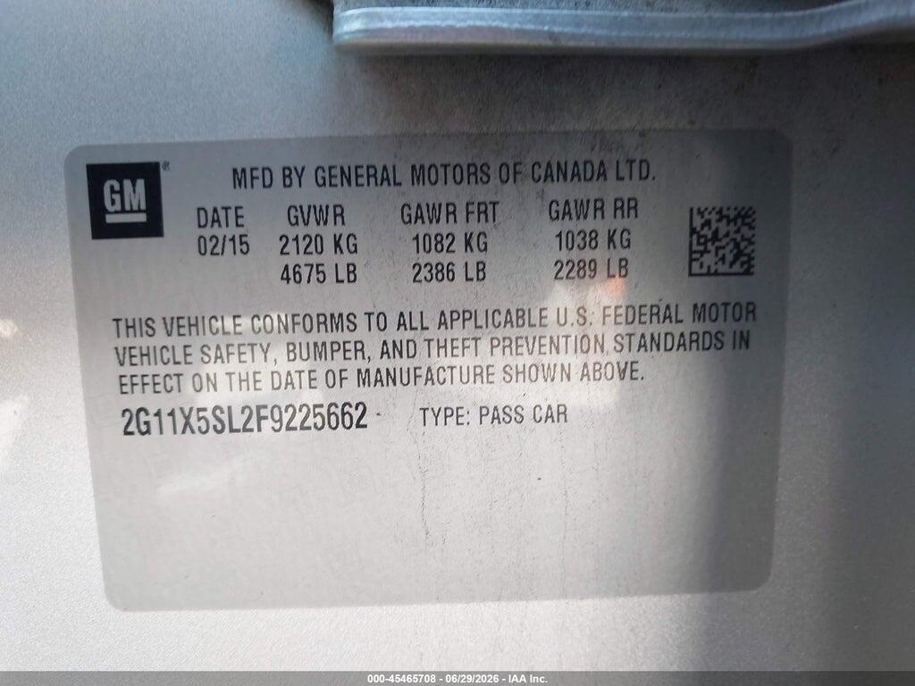 2G11X5SL2F9225662 2015 CHEVROLET IMPALA photo no. 9