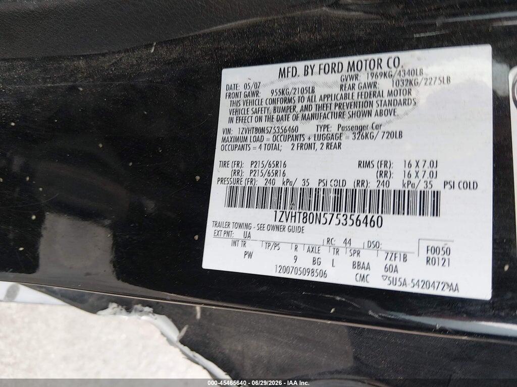 1ZVHT80N575356460 2007 FORD MUSTANG photo no. 9