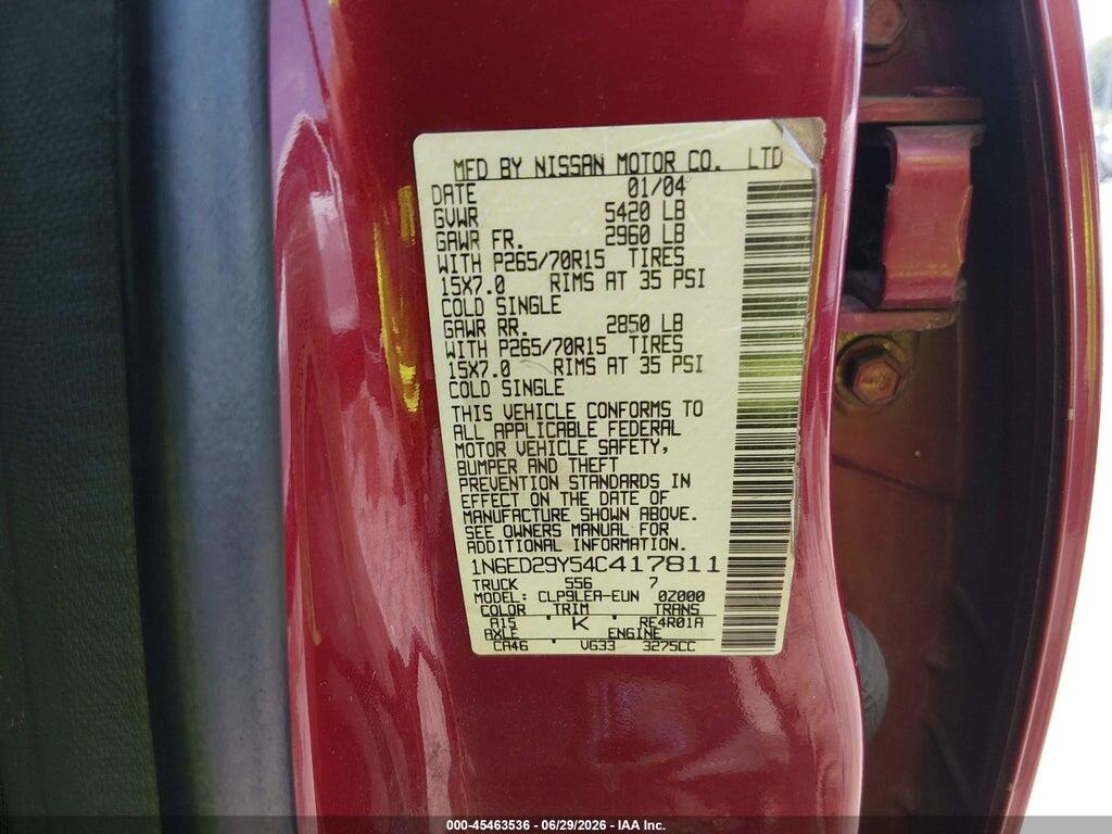 1N6ED29Y54C417811 2004 NISSAN FRONTIER photo no. 9