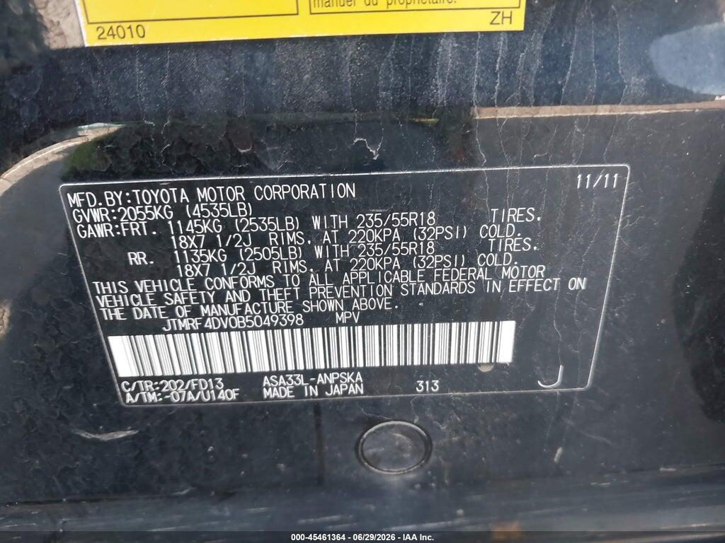 JTMRF4DV0B5049398 2011 TOYOTA RAV4 photo no. 9