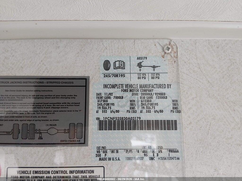 1FCNF53S830A03179 2003 FORD F550 photo no. 9