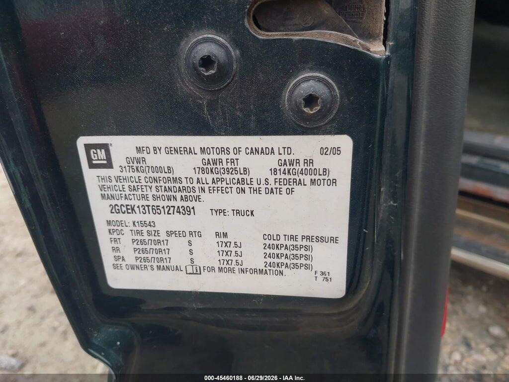 2GCEK13T651274391 2005 CHEVROLET SILVERADO 1500 photo no. 9