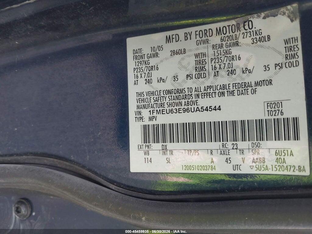 1FMEU63E96UA54544 2006 FORD EXPLORER photo no. 9