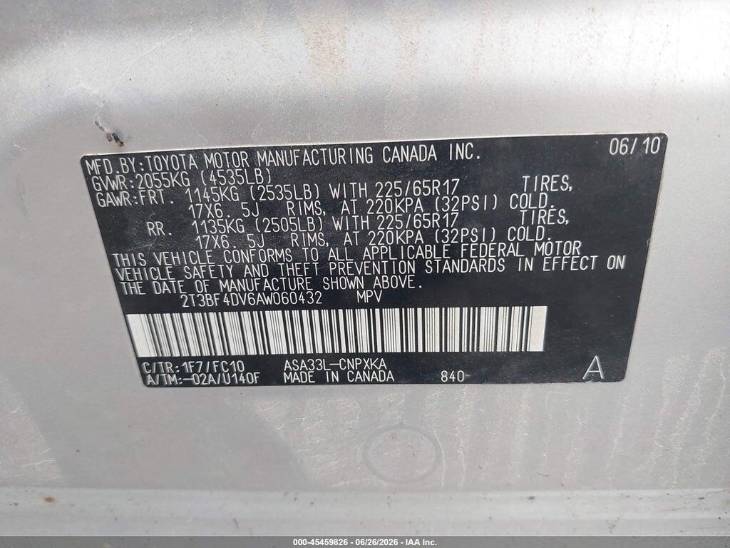 2T3BF4DV6AW060432 2010 TOYOTA RAV4 photo no. 9