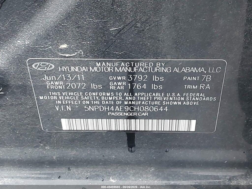 5NPDH4AE9CH080644 2012 HYUNDAI ELANTRA photo no. 9