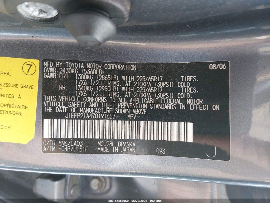 JTEEP21A470191657 2007 TOYOTA HIGHLANDER photo no. 9