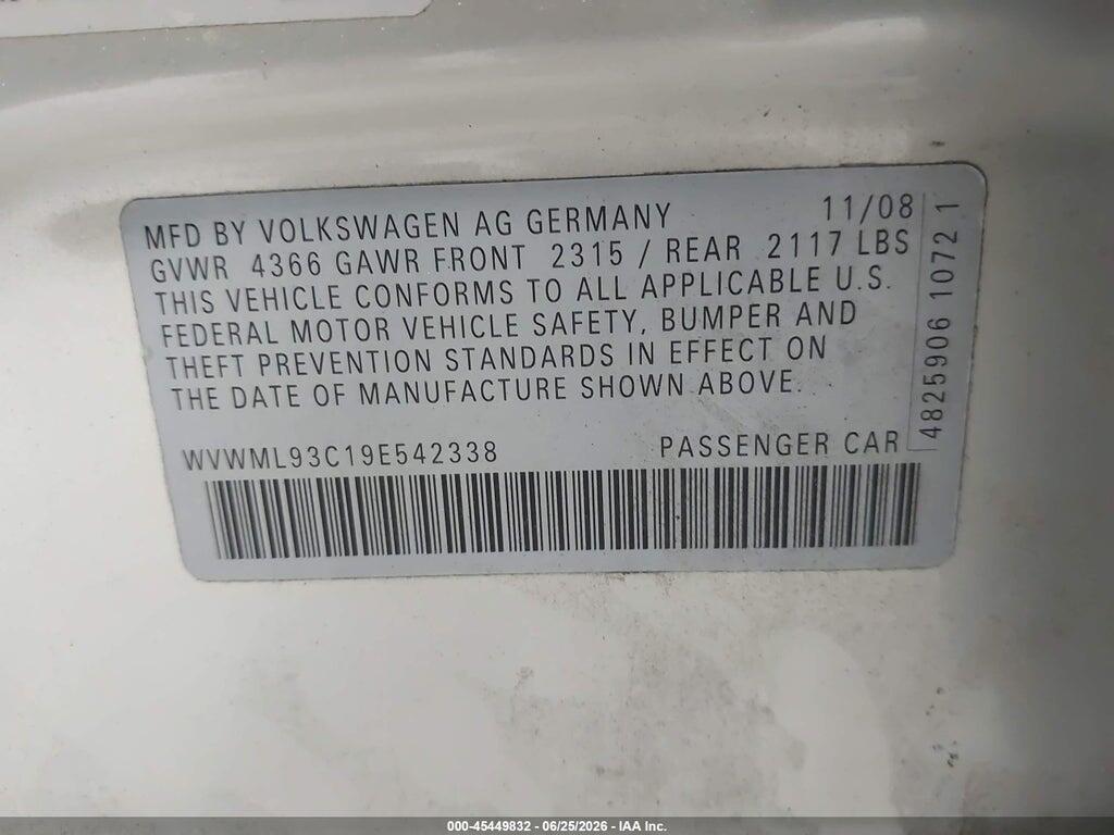 WVWML93C19E542338 2009 VOLKSWAGEN CC photo no. 9